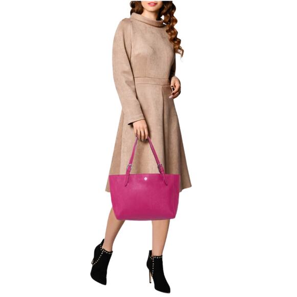 Tory Burch Pink Saffiano Leather Tote Bag Classic Shoulder Carry - Picture 7 of 13